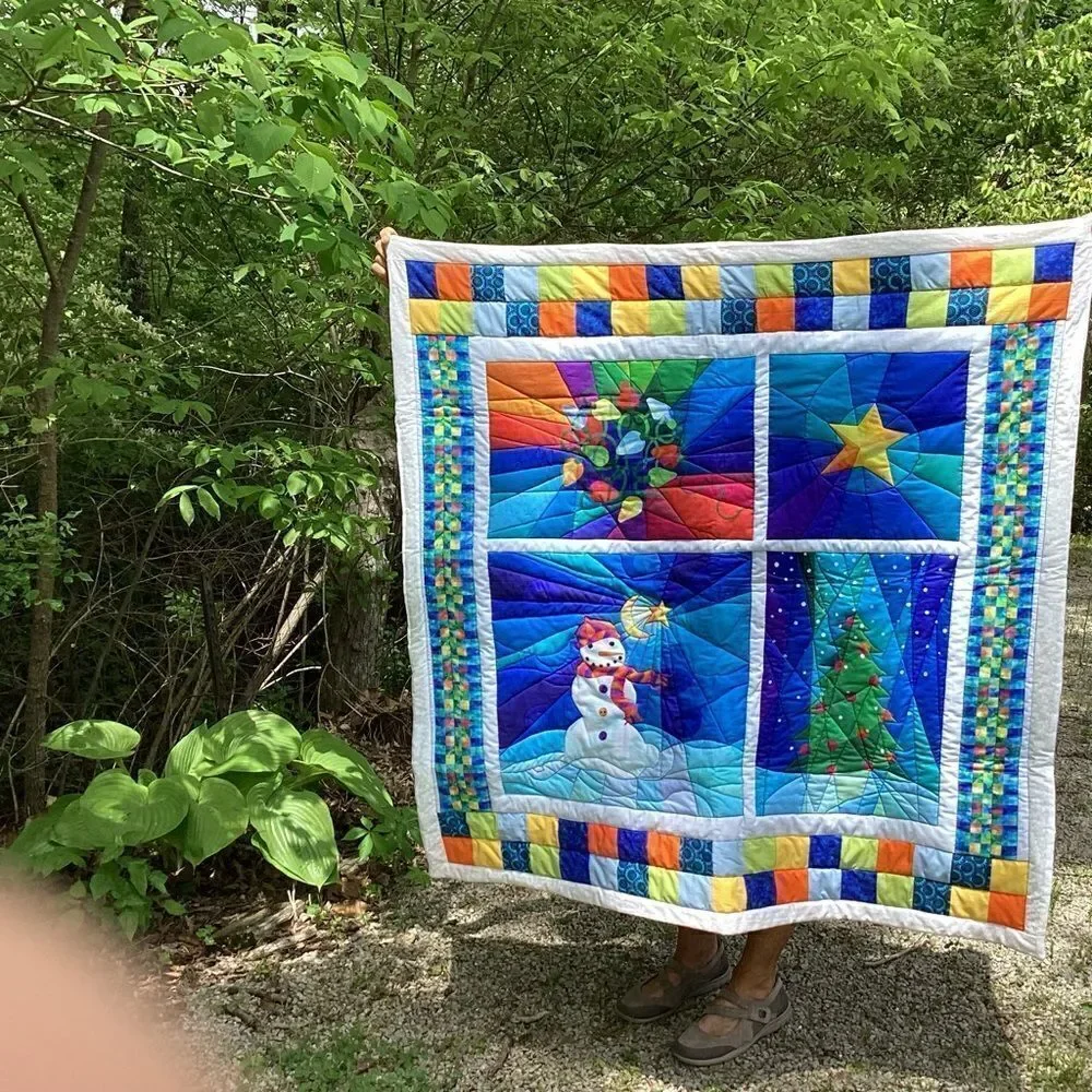NWT Hand Crafted Bright Snowman Holiday Celebrations Quilt